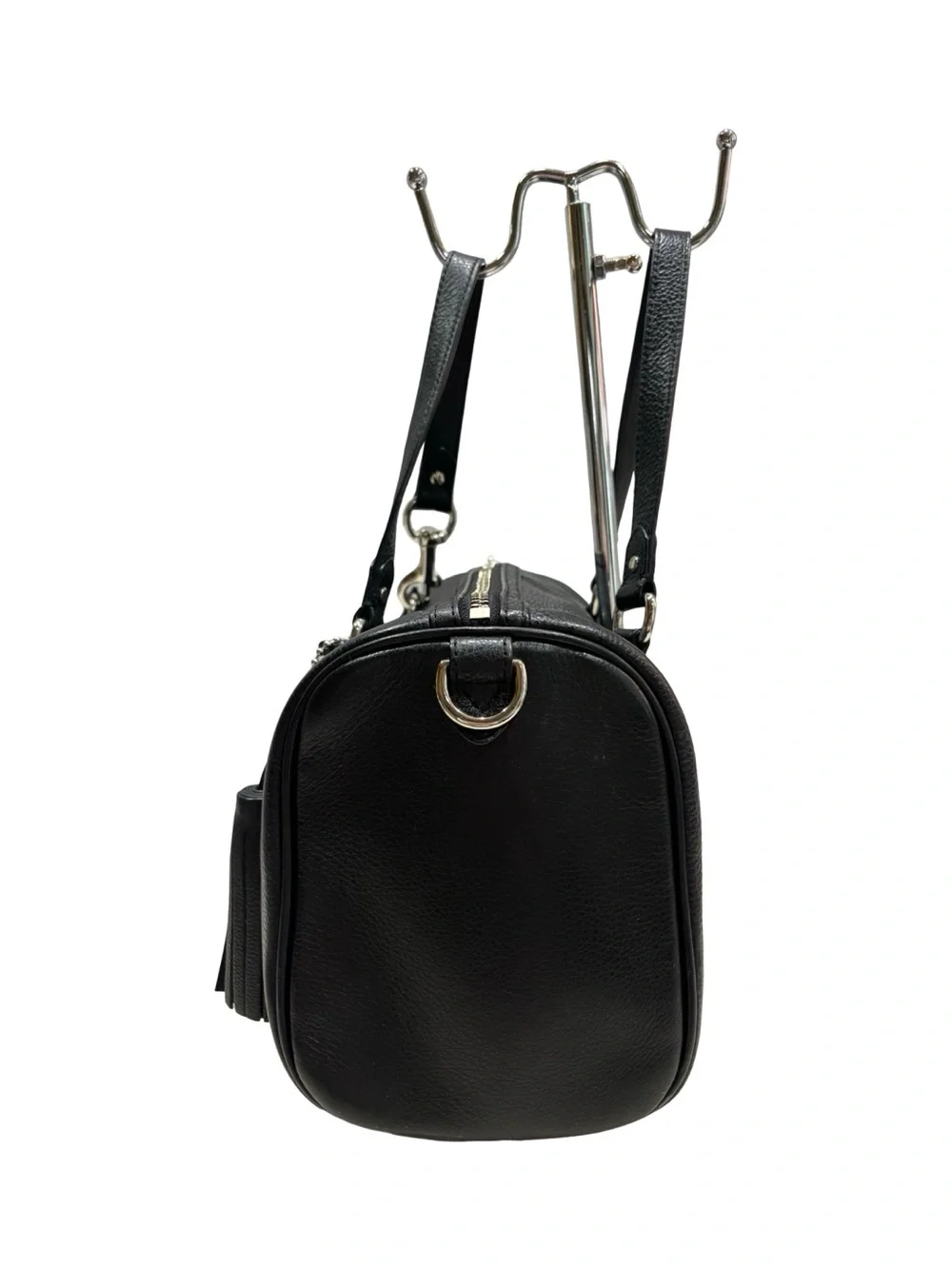 Vintage Coach Black Pebbled Leather Satchel with Tassel Charm